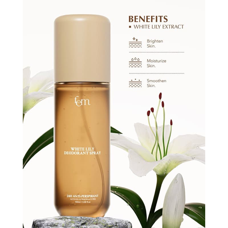 FEM White Lily Deodorant Spray 100ml : สเปรย์ระงับกลิ่นกายที่อ่อนโยนแต่เอาอยู่ทั้งวัน